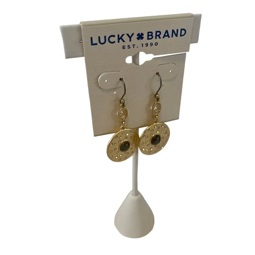 Lucky Brand Pave Disc Set Stone Drop Gold Tone Earrings.